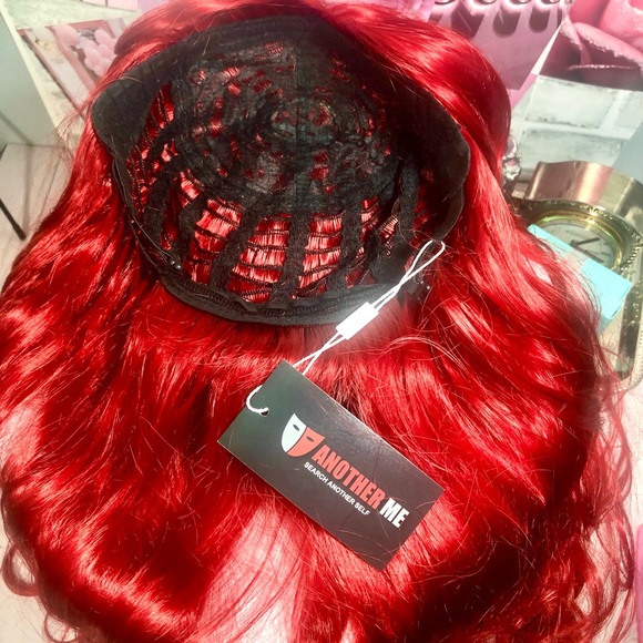 25” Dark Red Wine Long Heat Resistant Fiber Wig with Bangs - Picture 7 of 16